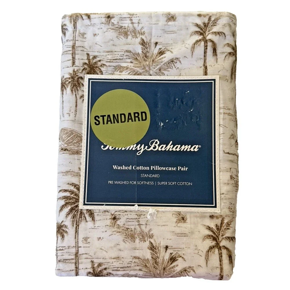 Tommy Bahama Surfside Brown Standard Pillowcases 100% Cotton Set of 2 Palm Trees